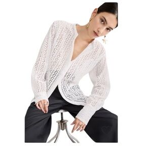 Merlette Menhaden Eyelette Top in White. Size medium.